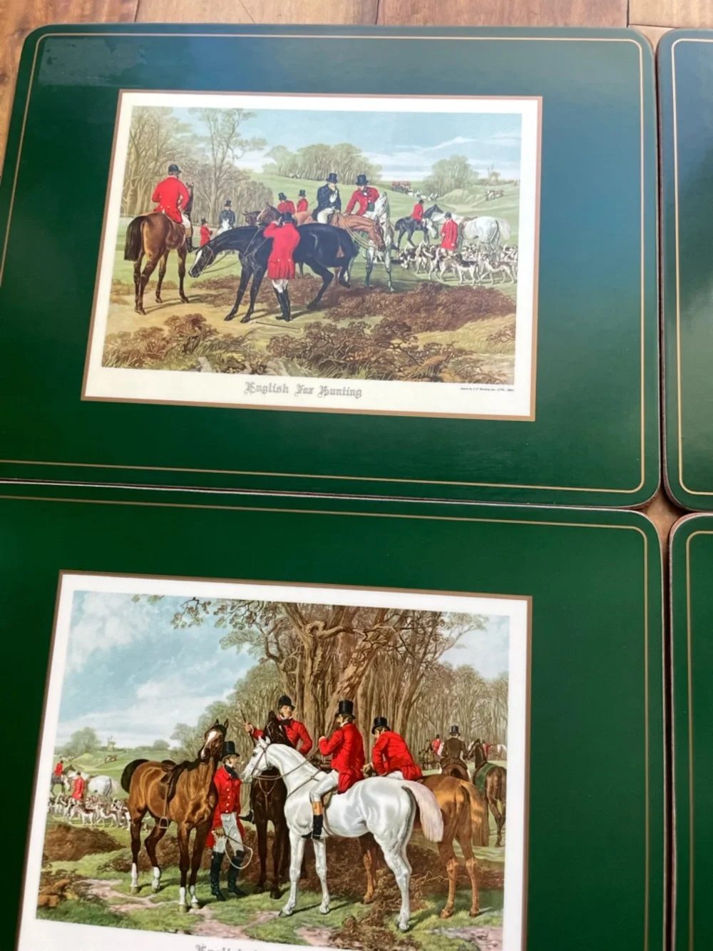 Vintage pimpernel cork placements English fox hunt set of 6